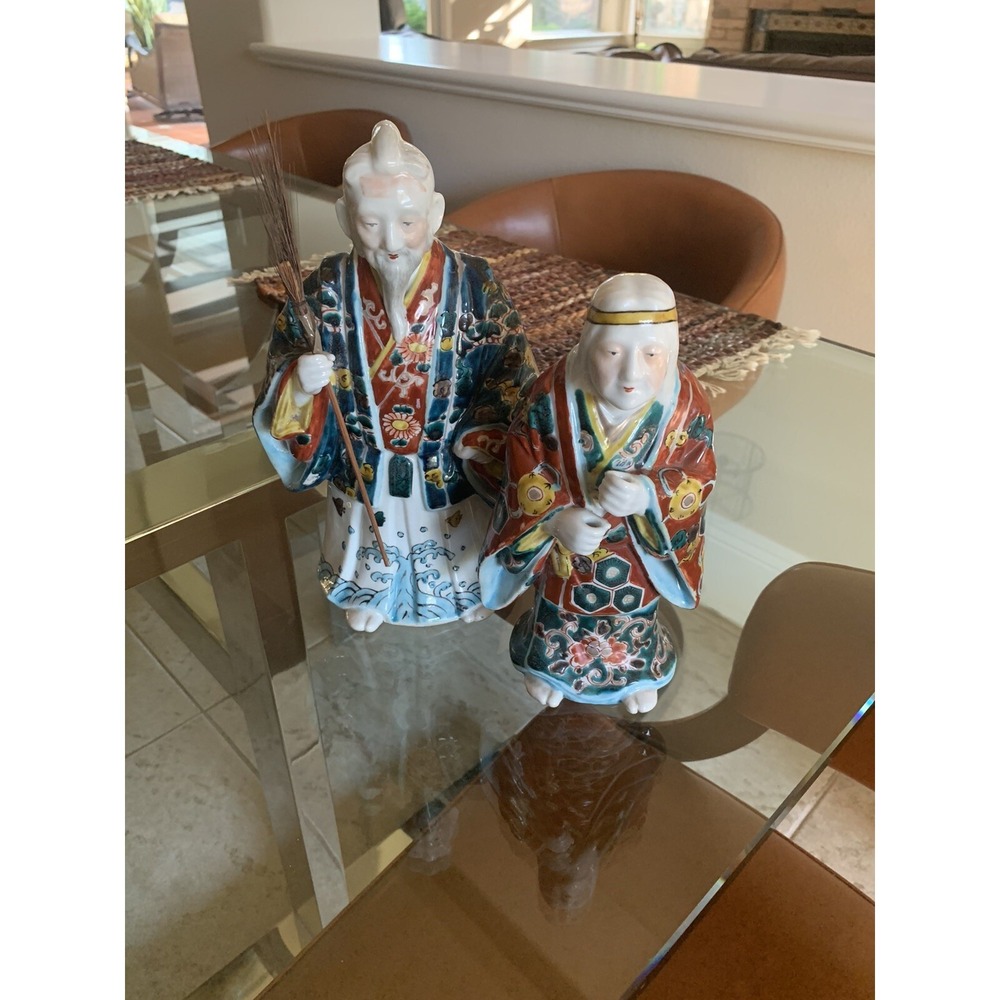Vintage Japanese Porcelain Jo and Uba Takasago Figurines Pair Longevity Statues